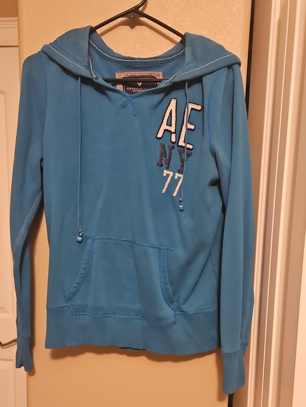 American Eagle Outfitters Teal Blue Hooded Pullover Sweater